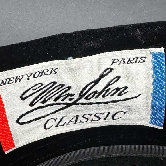 Vintage Pillbox Hat 1960s Mr John Black Velvet Jackie Kennedy Style Bow Accent - Picture 7 of 11